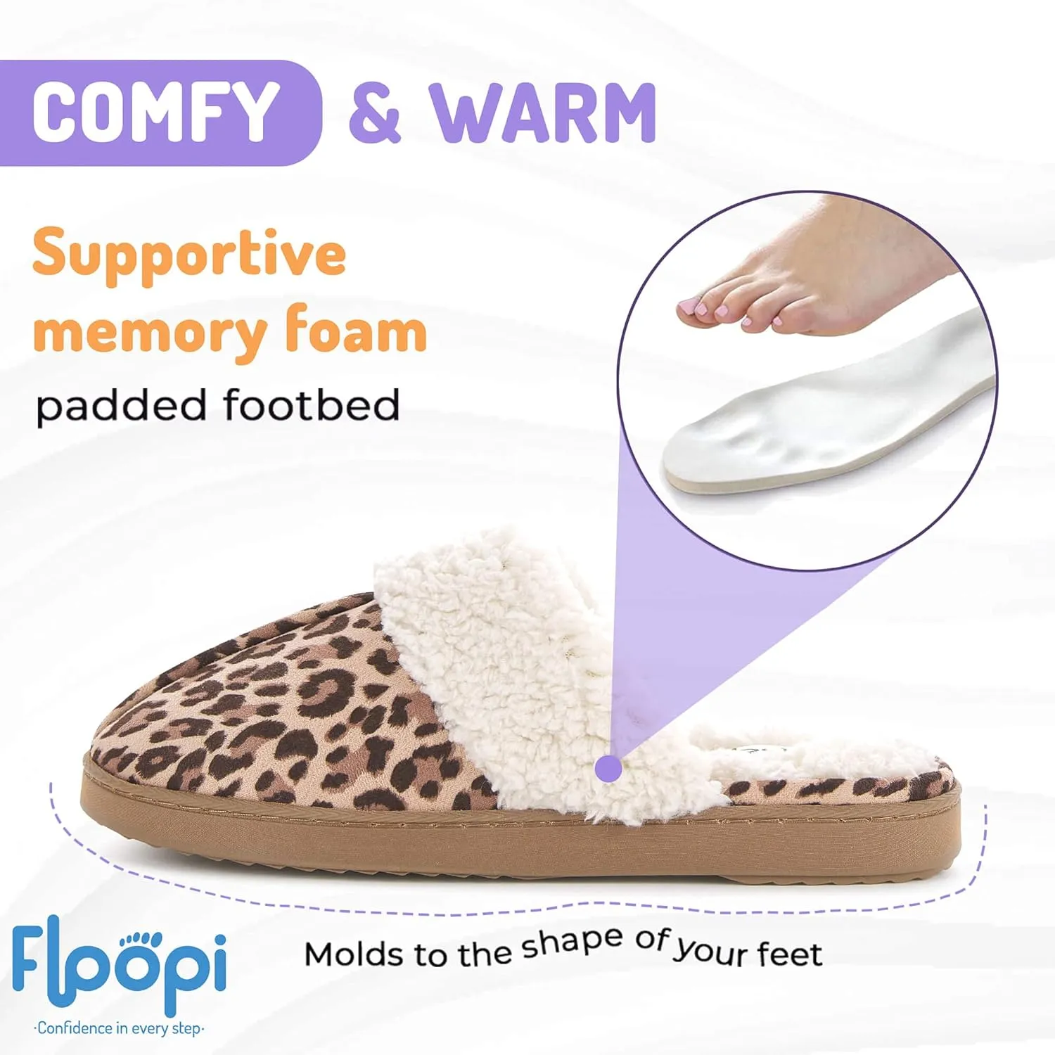Floopi Womens Indoor Outdoor Soft Felt Fuax Fur Lined Open Back Slipper W/Memory Foam