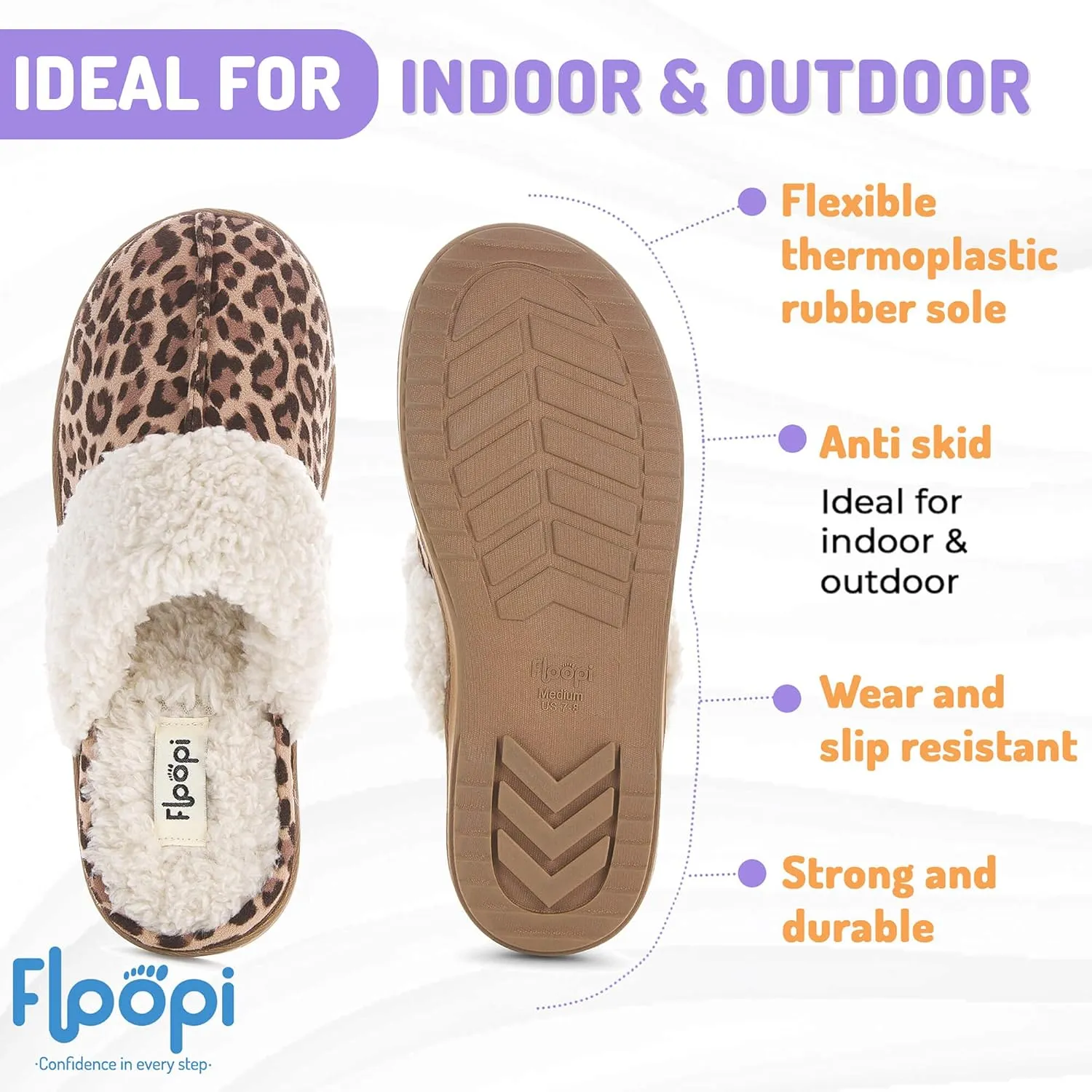 Floopi Womens Indoor Outdoor Soft Felt Fuax Fur Lined Open Back Slipper W/Memory Foam