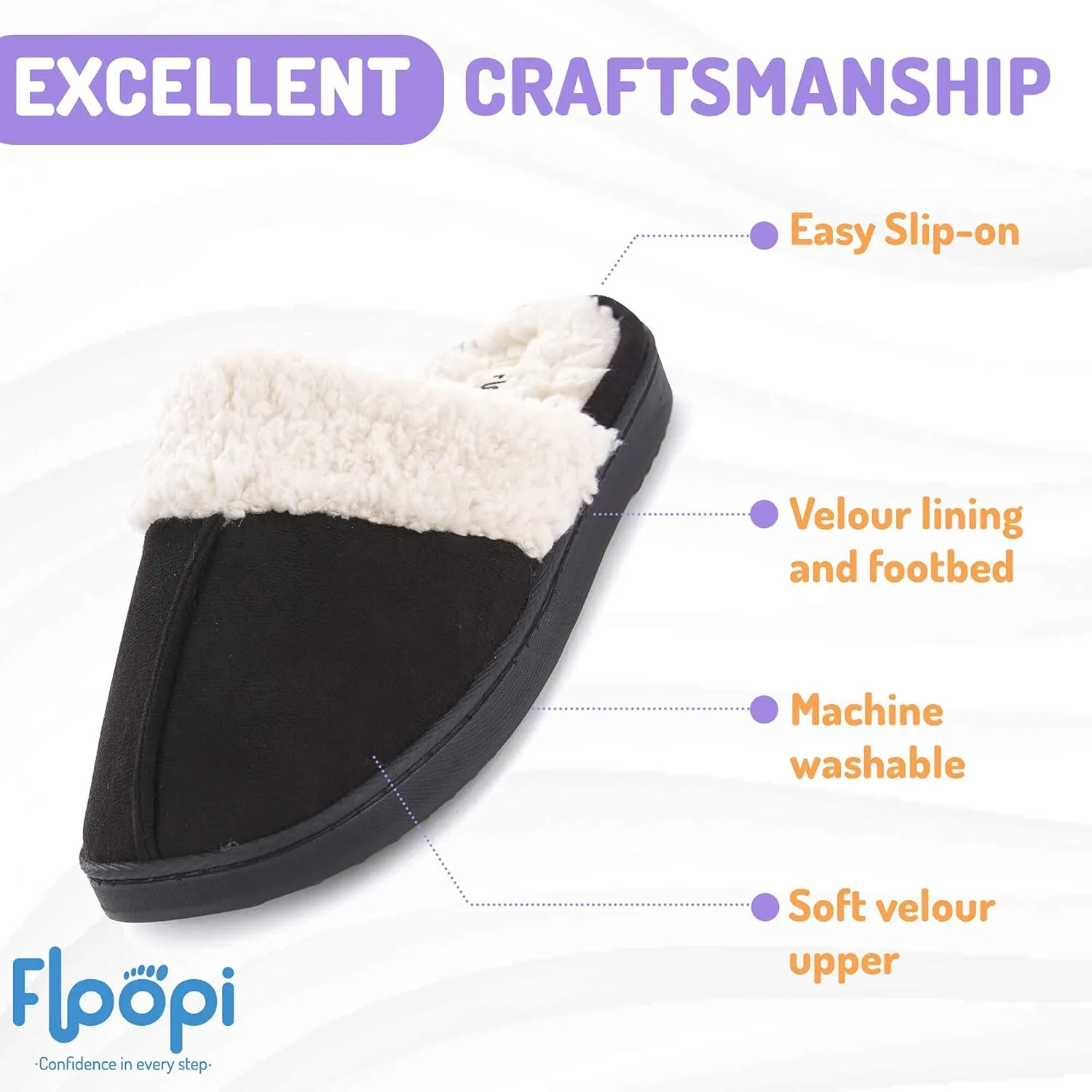 Floopi Womens Indoor Outdoor Soft Felt Fuax Fur Lined Open Back Slipper W/Memory Foam