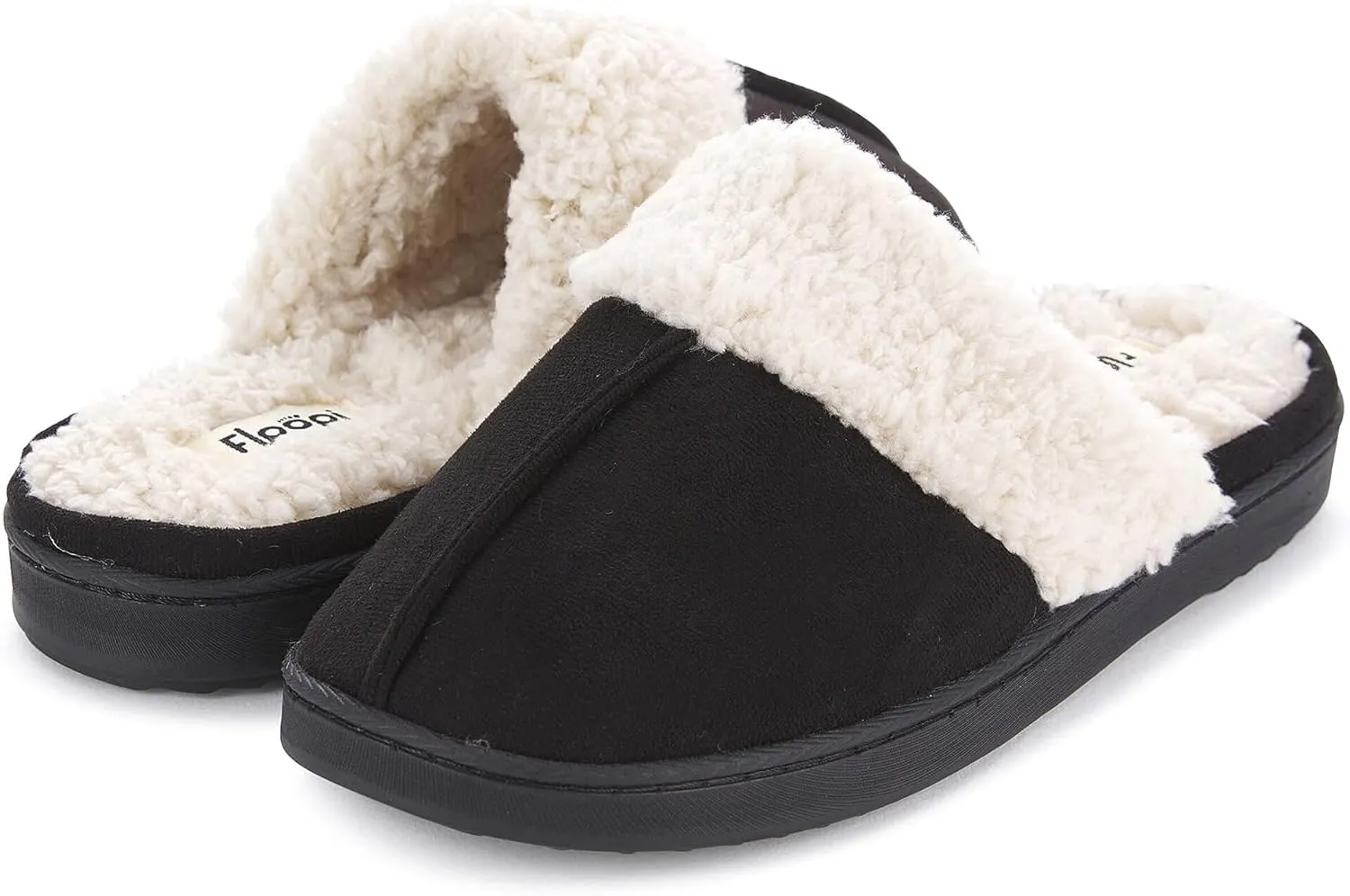 Floopi Womens Indoor Outdoor Soft Felt Fuax Fur Lined Open Back Slipper W/Memory Foam