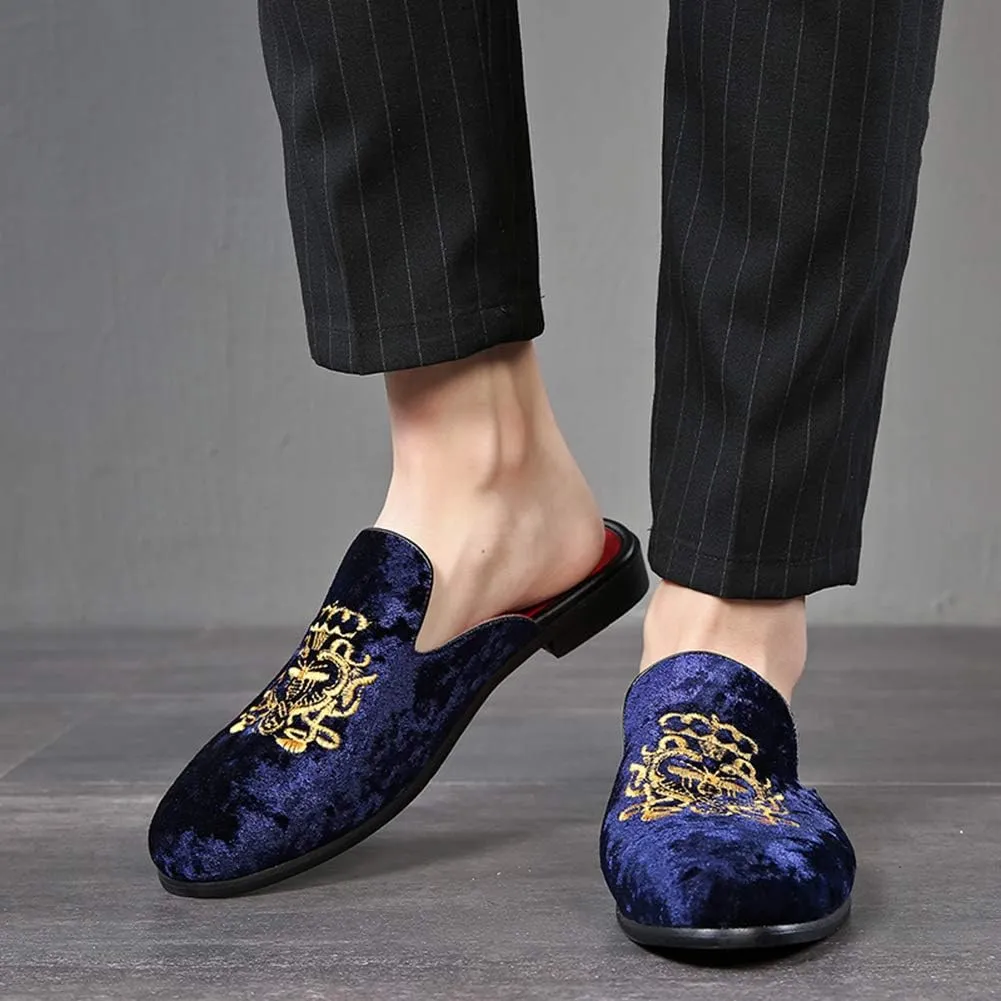 FLQL Men's Leather Scuff Slippers Velvet Slip On Loafers Fashion Backless Mule Clogs Anti-Slip Sandals Slides for Men and Women Designer Size 7-13