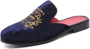 FLQL Men's Leather Scuff Slippers Velvet Slip On Loafers Fashion Backless Mule Clogs Anti-Slip Sandals Slides for Men and Women Designer Size 7-13