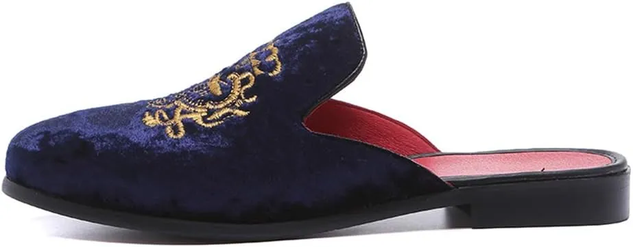 FLQL Men's Leather Scuff Slippers Velvet Slip On Loafers Fashion Backless Mule Clogs Anti-Slip Sandals Slides for Men and Women Designer Size 7-13