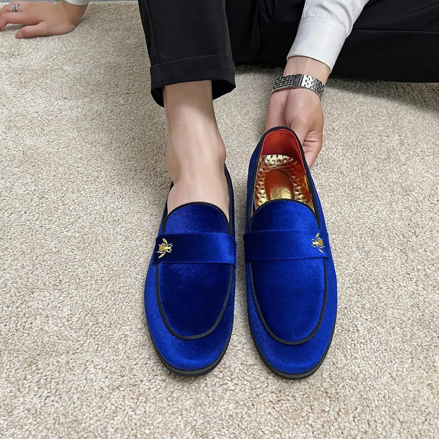 FLQL Men's Luxury Penny Loafer Slip-On Velvet Shoes Party Dancing Shoes Suede Wedding Shoes Plus Size 7-13