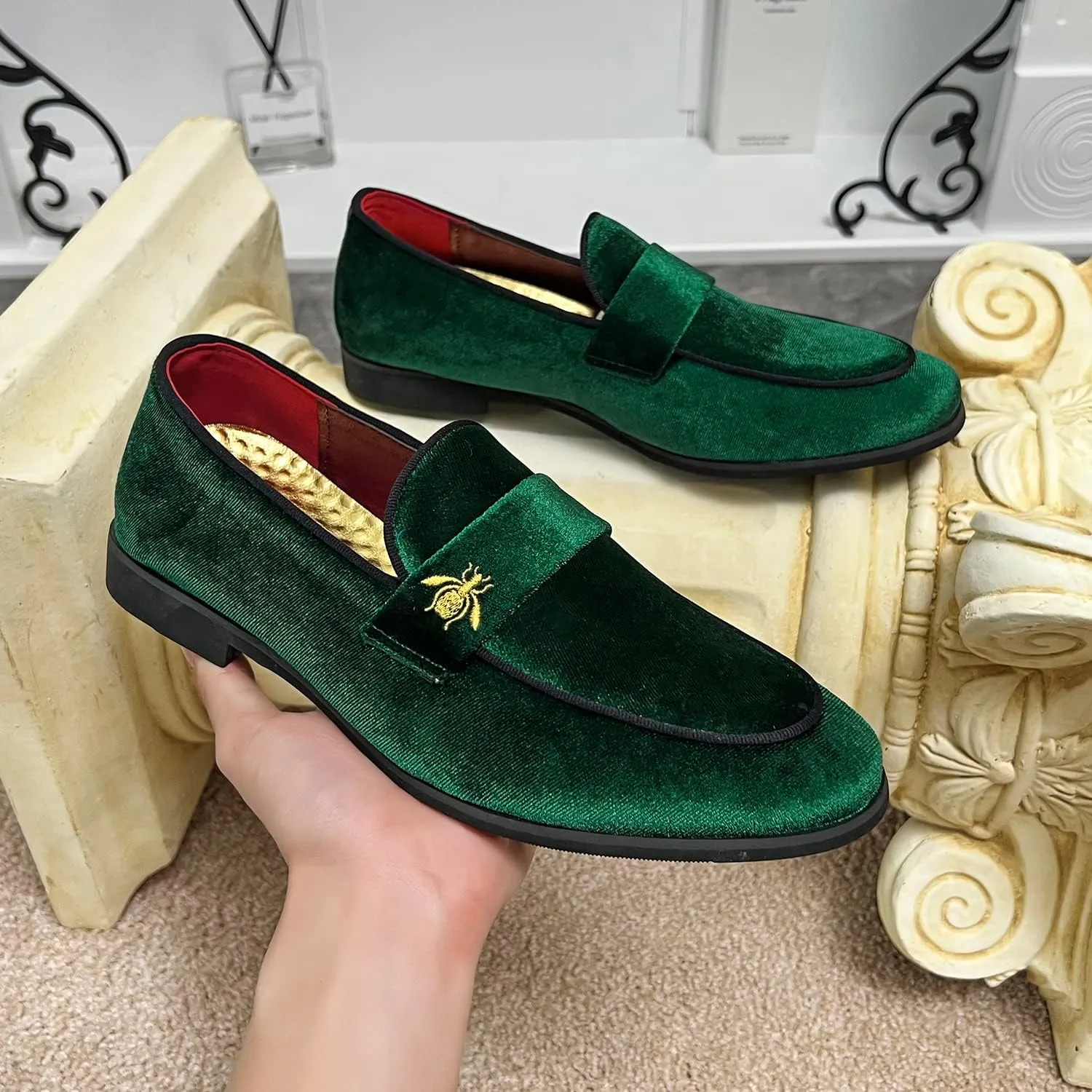 FLQL Men's Luxury Penny Loafer Slip-On Velvet Shoes Party Dancing Shoes Suede Wedding Shoes Plus Size 7-13