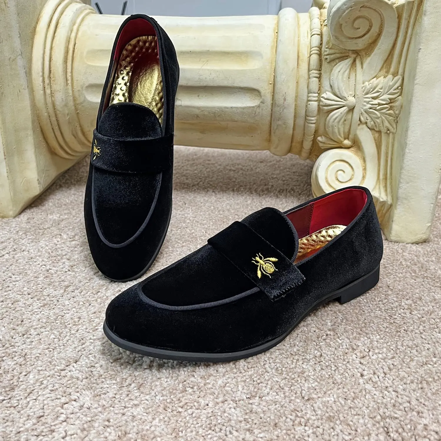 FLQL Men's Luxury Penny Loafer Slip-On Velvet Shoes Party Dancing Shoes Suede Wedding Shoes Plus Size 7-13