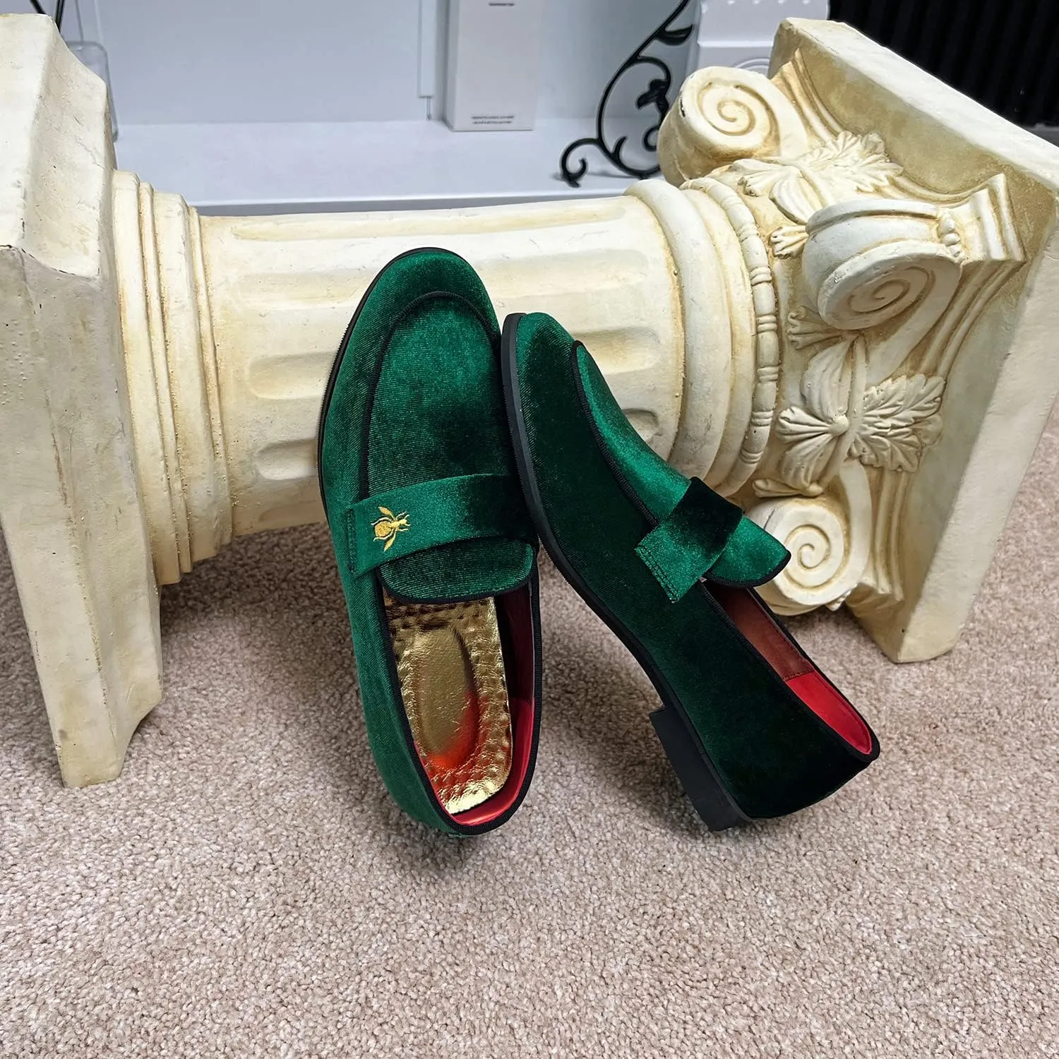 FLQL Men's Luxury Penny Loafer Slip-On Velvet Shoes Party Dancing Shoes Suede Wedding Shoes Plus Size 7-13