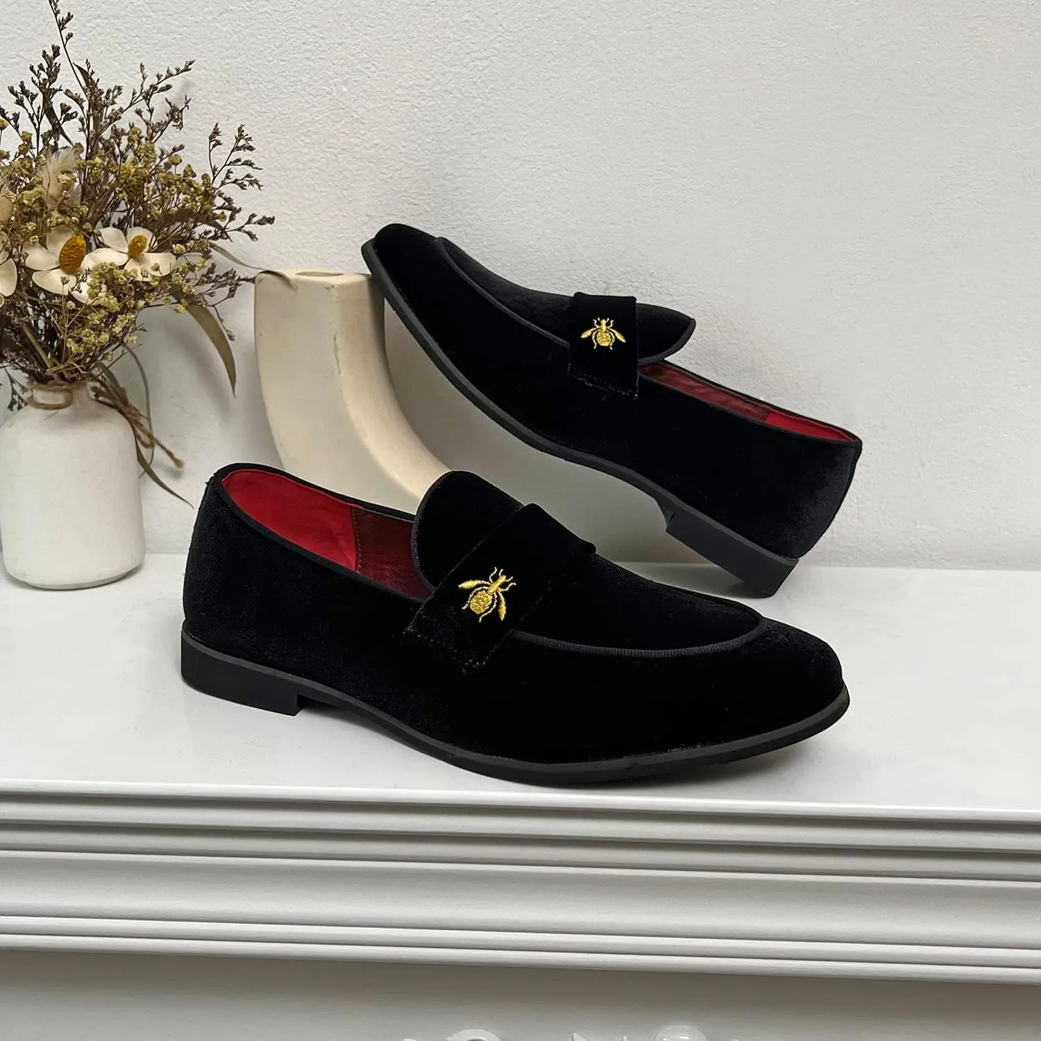FLQL Men's Luxury Penny Loafer Slip-On Velvet Shoes Party Dancing Shoes Suede Wedding Shoes Plus Size 7-13