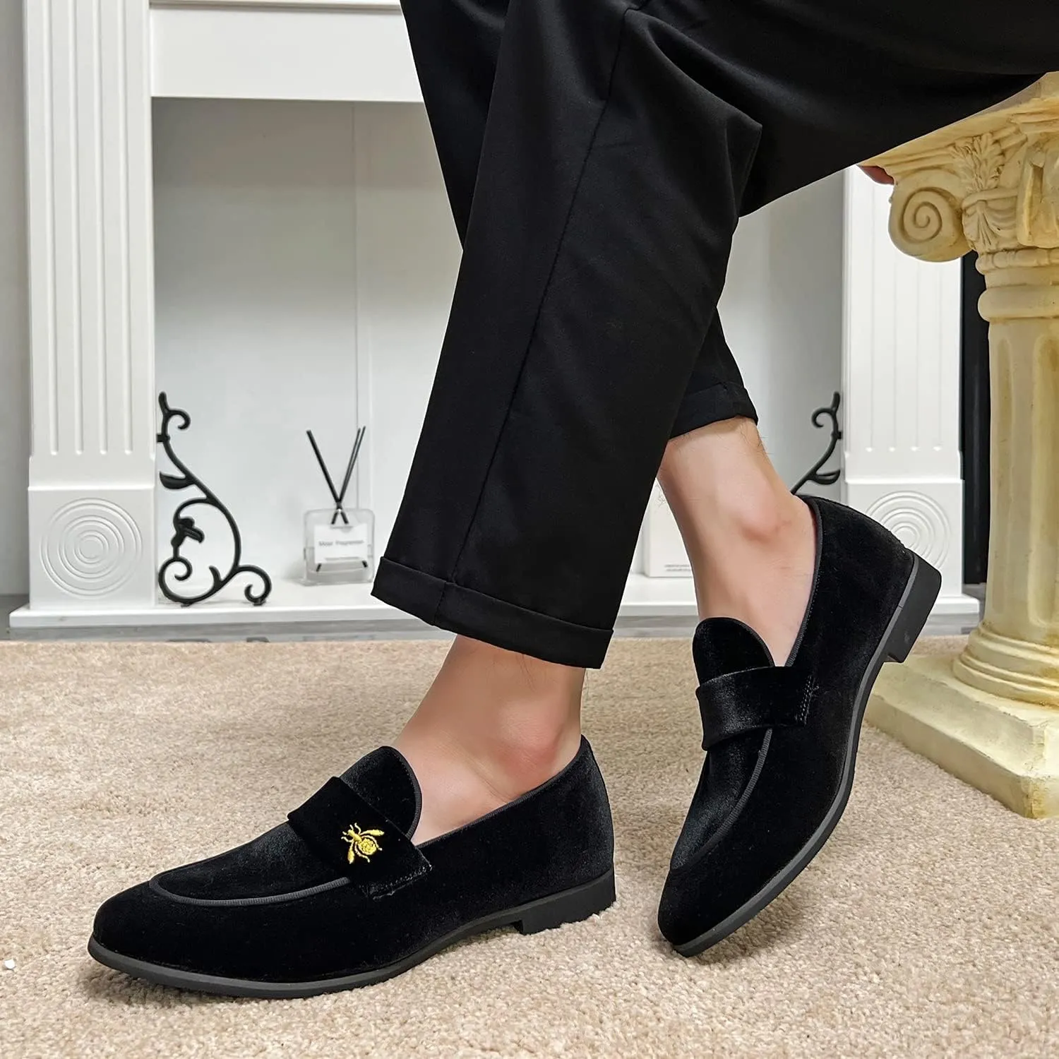 FLQL Men's Luxury Penny Loafer Slip-On Velvet Shoes Party Dancing Shoes Suede Wedding Shoes Plus Size 7-13