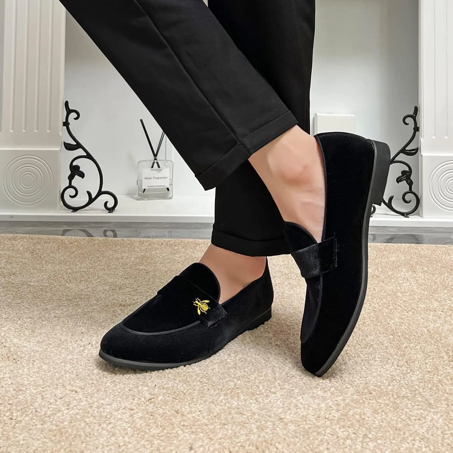 FLQL Men's Luxury Penny Loafer Slip-On Velvet Shoes Party Dancing Shoes Suede Wedding Shoes Plus Size 7-13