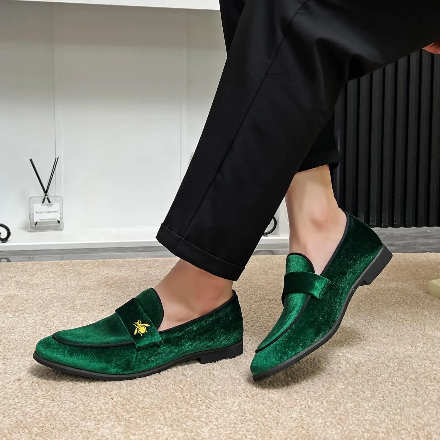 FLQL Men's Luxury Penny Loafer Slip-On Velvet Shoes Party Dancing Shoes Suede Wedding Shoes Plus Size 7-13