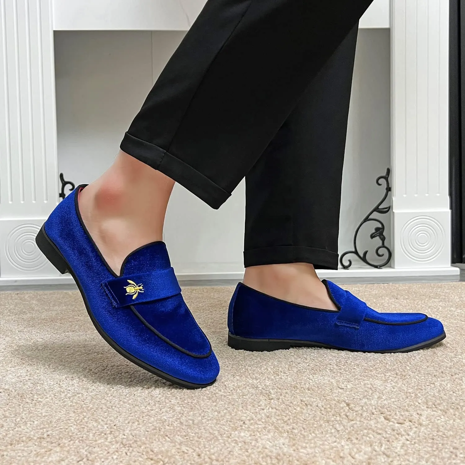 FLQL Men's Luxury Penny Loafer Slip-On Velvet Shoes Party Dancing Shoes Suede Wedding Shoes Plus Size 7-13
