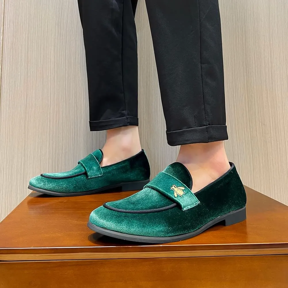 FLQL Men's Luxury Penny Loafer Slip-On Velvet Shoes Party Dancing Shoes Suede Wedding Shoes Plus Size 7-13