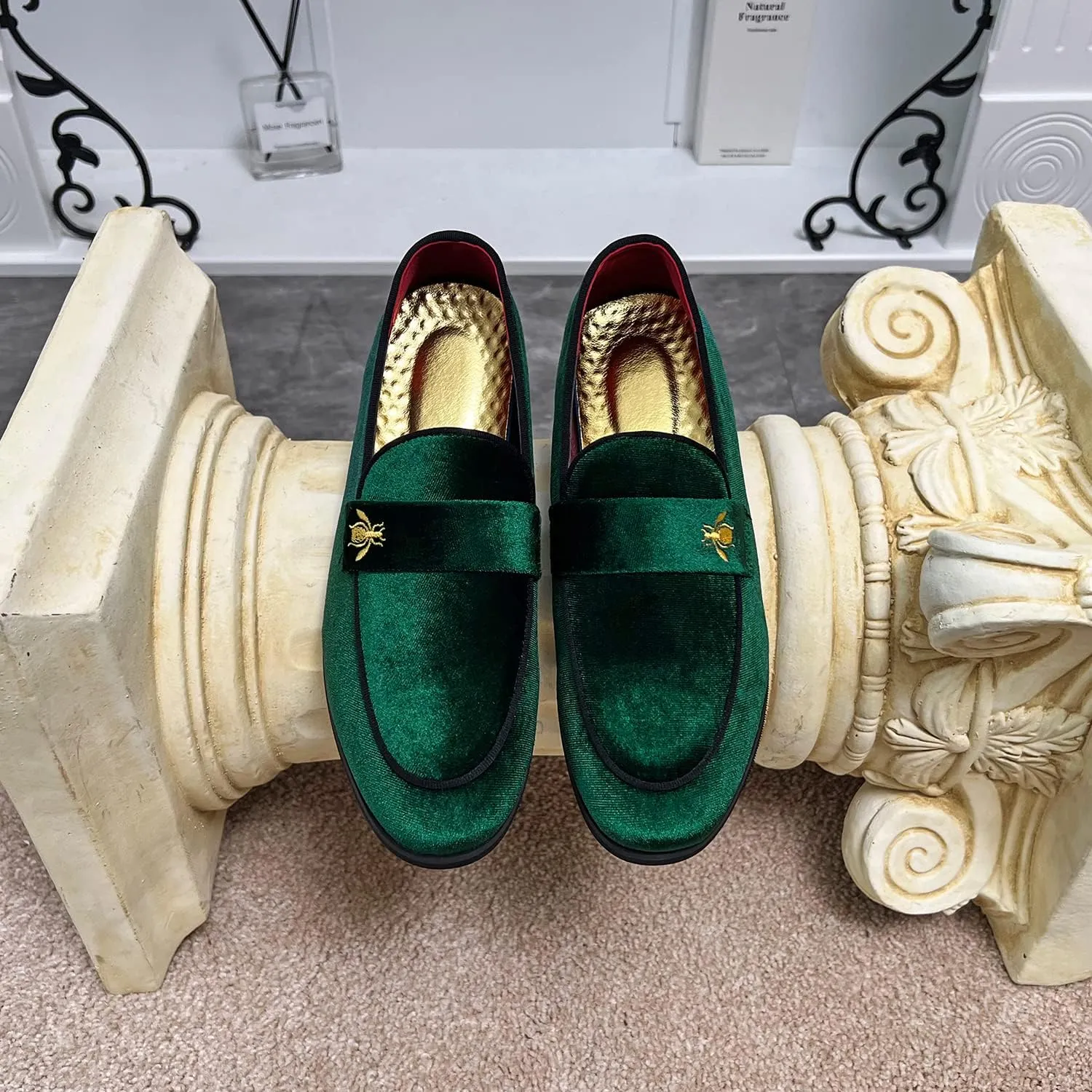 FLQL Men's Luxury Penny Loafer Slip-On Velvet Shoes Party Dancing Shoes Suede Wedding Shoes Plus Size 7-13