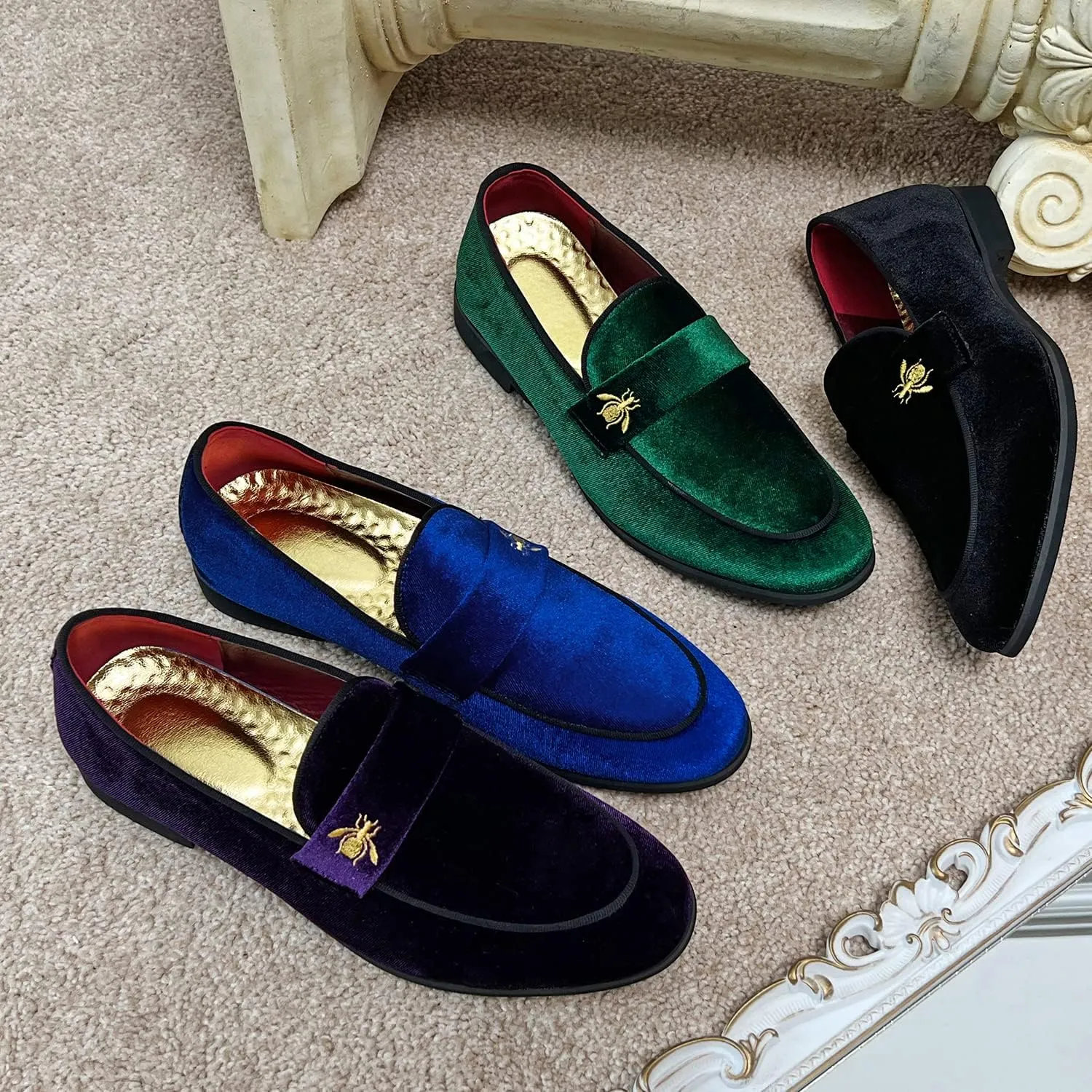FLQL Men's Luxury Penny Loafer Slip-On Velvet Shoes Party Dancing Shoes Suede Wedding Shoes Plus Size 7-13