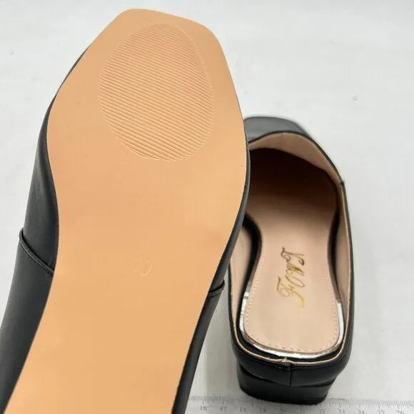FOWT Black Luxury Leather Mule Square Toe Loafer Chunky Heel Backless Mule