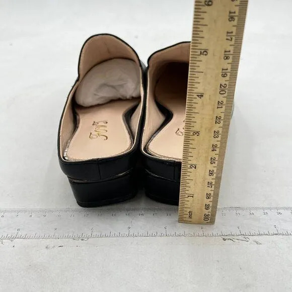 FOWT Black Luxury Leather Mule Square Toe Loafer Chunky Heel Backless Mule