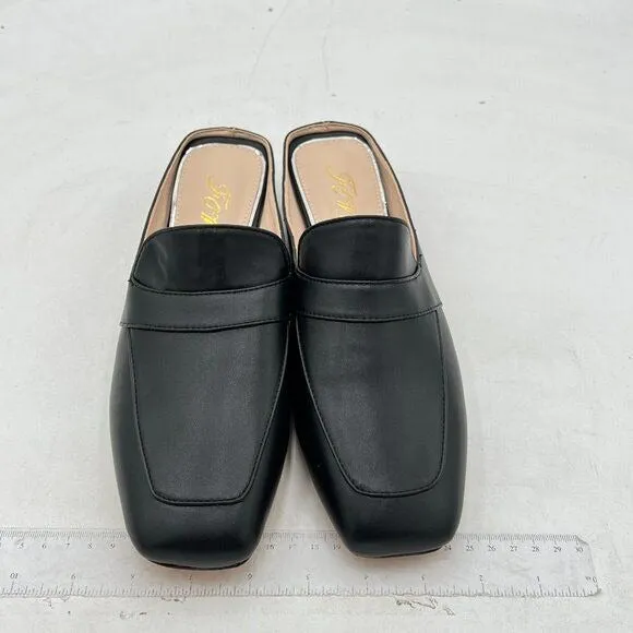 FOWT Black Luxury Leather Mule Square Toe Loafer Chunky Heel Backless Mule