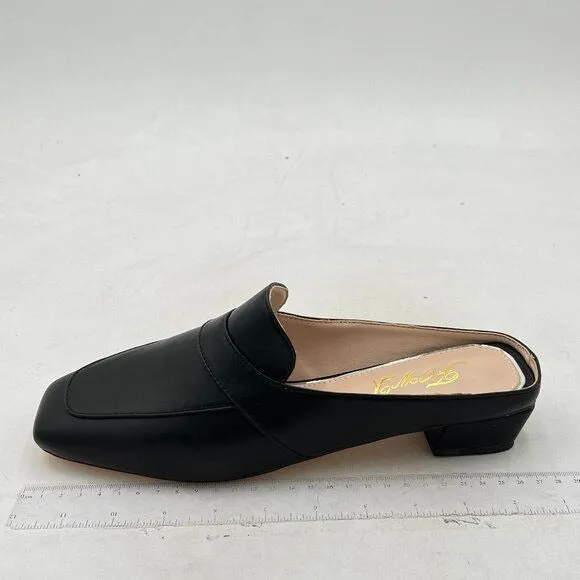 FOWT Black Luxury Leather Mule Square Toe Loafer Chunky Heel Backless Mule