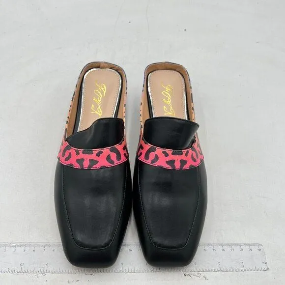 FOWT Black Luxury Leather Mule Square Toe Loafer Chunky Heel Mule Sandal