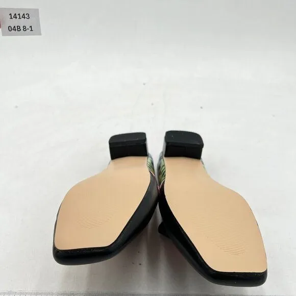 FOWT Black Luxury Leather Mule Square Toe Loafer Chunky Heel Mule Sandal
