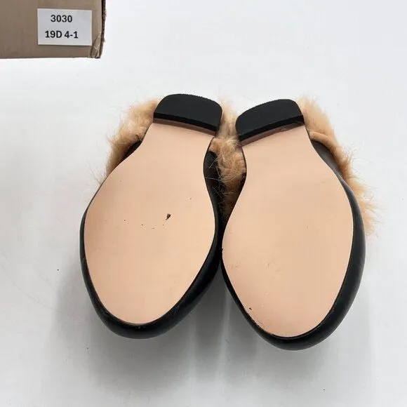 FOWT Black Mules for Women Fluffy Fur Buckle Mule Shoes Backless Loafers Leather