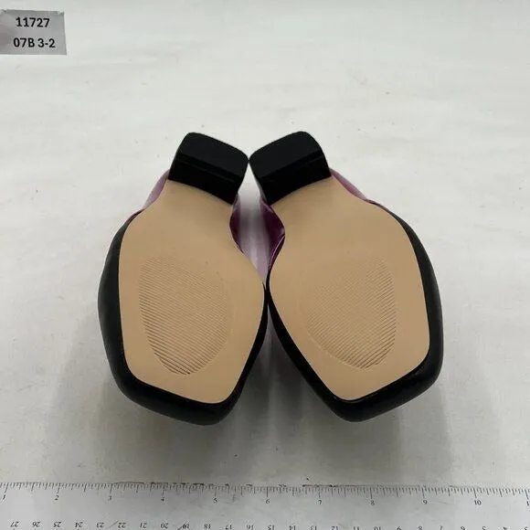 FOWT Black Purple Square Toe Loafer Chunky Heel Mule Sandal Walking Shoes
