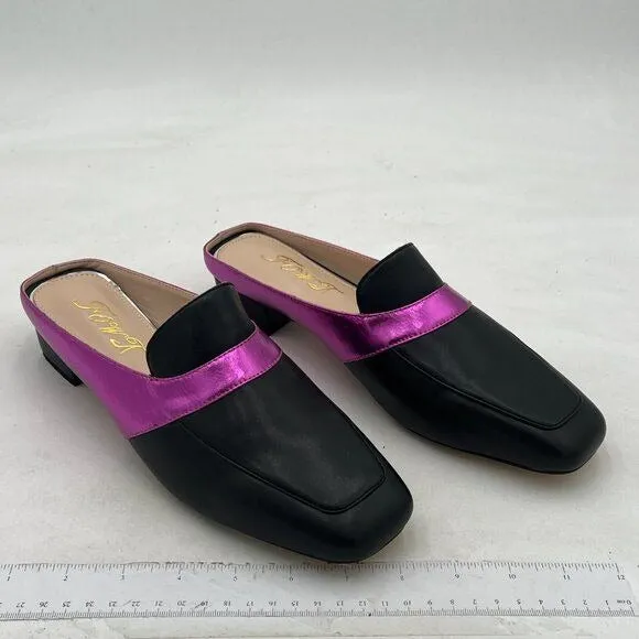 FOWT Black Purple Square Toe Loafer Chunky Heel Mule Sandal Walking Shoes