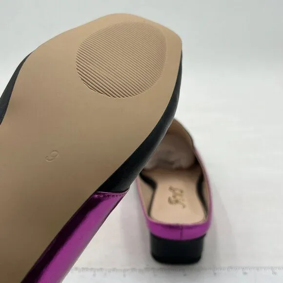 FOWT Black Purple Square Toe Loafer Chunky Heel Mule Sandal Walking Shoes