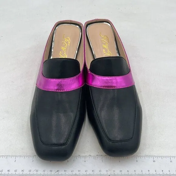 FOWT Black Purple Square Toe Loafer Chunky Heel Mule Sandal Walking Shoes