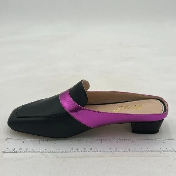 FOWT Black Purple Square Toe Loafer Chunky Heel Mule Sandal Walking Shoes