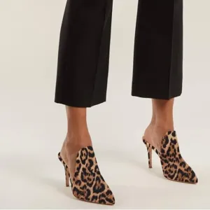 FOWT Brown Leopard Print Side V Cut Backless Mule Pointed Toe High Heel …