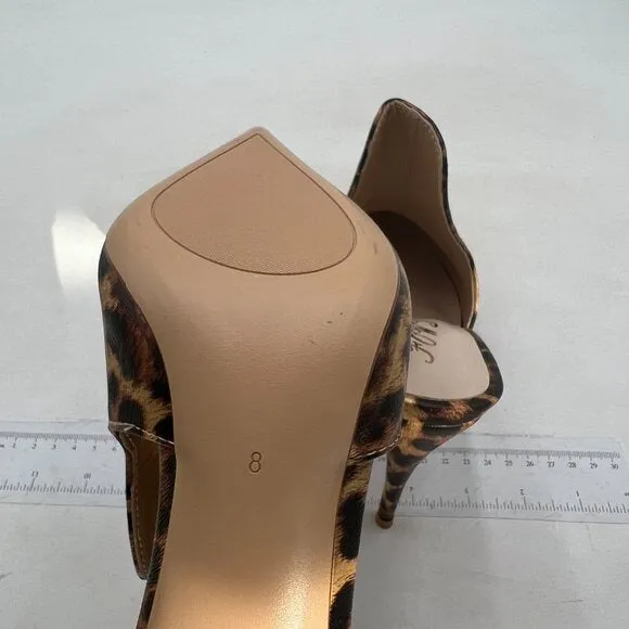 FOWT Brown Leopard Print Side V Cut Backless Mule Pointed Toe High Heel …