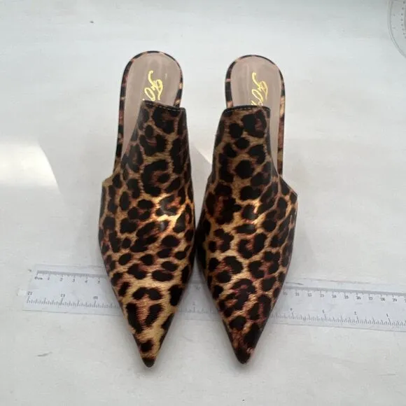 FOWT Brown Leopard Print Side V Cut Backless Mule Pointed Toe High Heel …