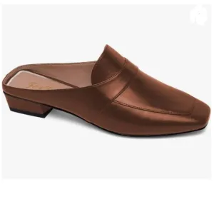 FOWT Brown Square Toe Loafer Chunky Heel Backless Mule Sandal Lightweight Shoes