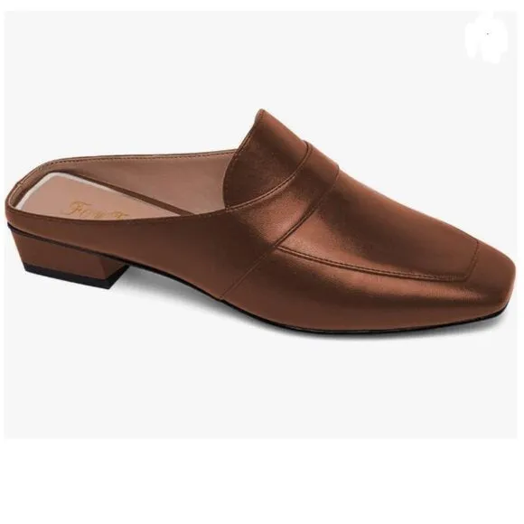 FOWT Brown Square Toe Loafer Chunky Heel Backless Mule Sandal Lightweight Shoes
