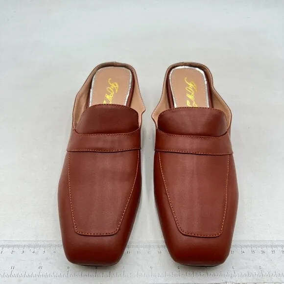 FOWT Brown Square Toe Loafer Chunky Heel Backless Mule Sandal Lightweight Shoes