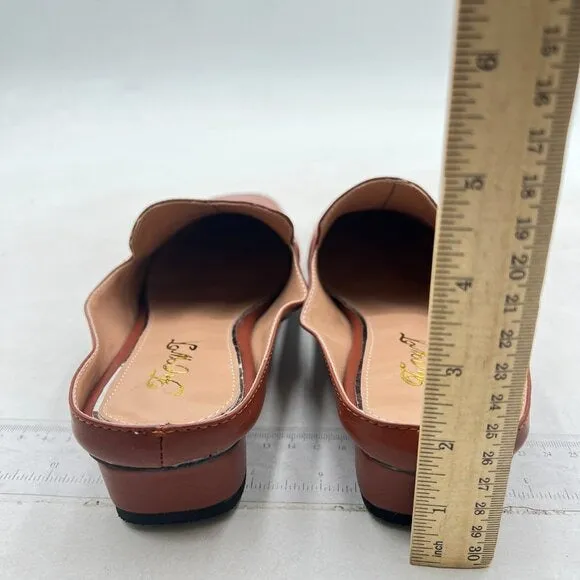FOWT Brown Square Toe Loafer Chunky Heel Backless Mule Sandal Lightweight Shoes