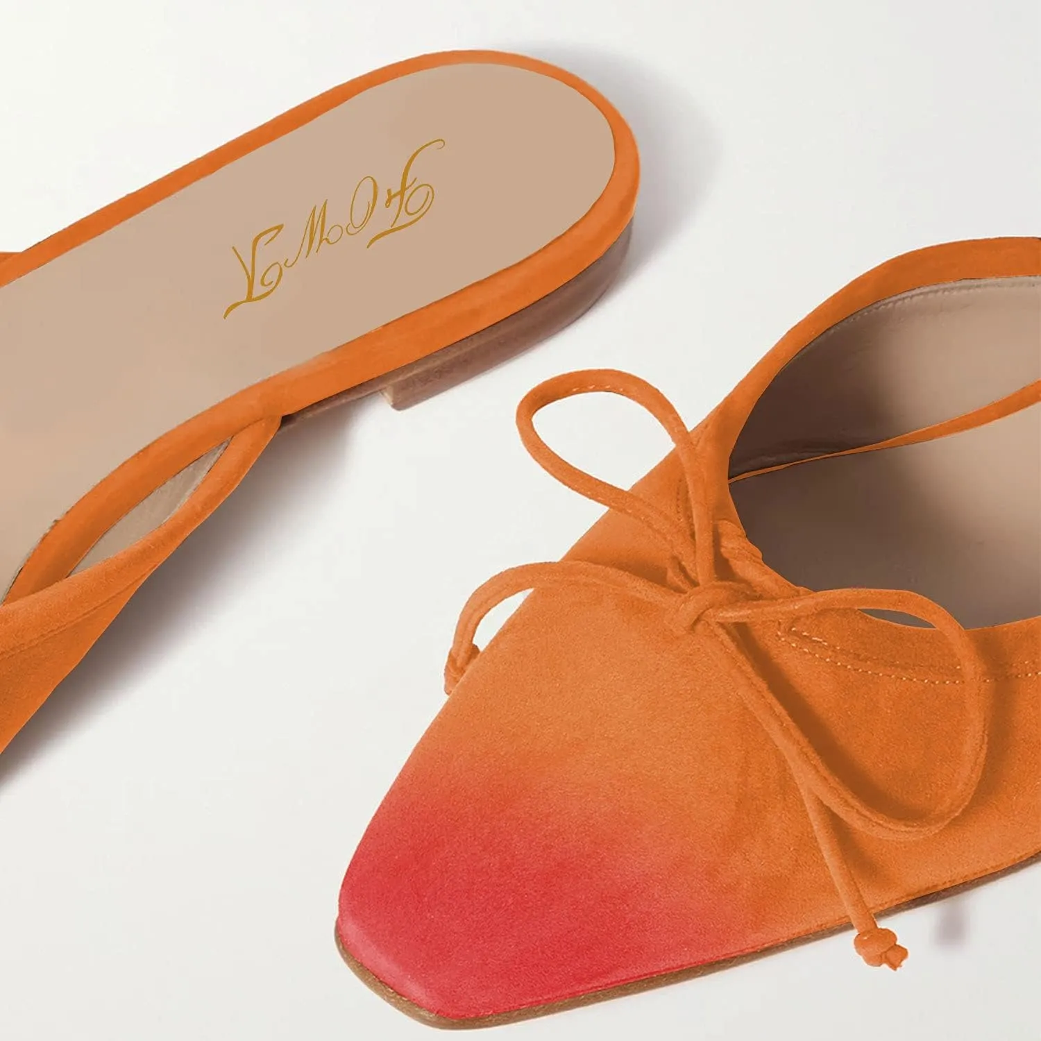 FOWT Women Low Heel Closed Almond Toe Slingback Mules,Two Toned Bow Knot Suede Slippers,Slip on Leisure Ladies Flats for Indoor Dating and Vacation,4-16 US Size