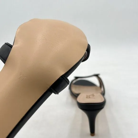 FSJ Black Open Toe Sandals Mid Heel Slip On Mule Comfy Summer Slide Shoes