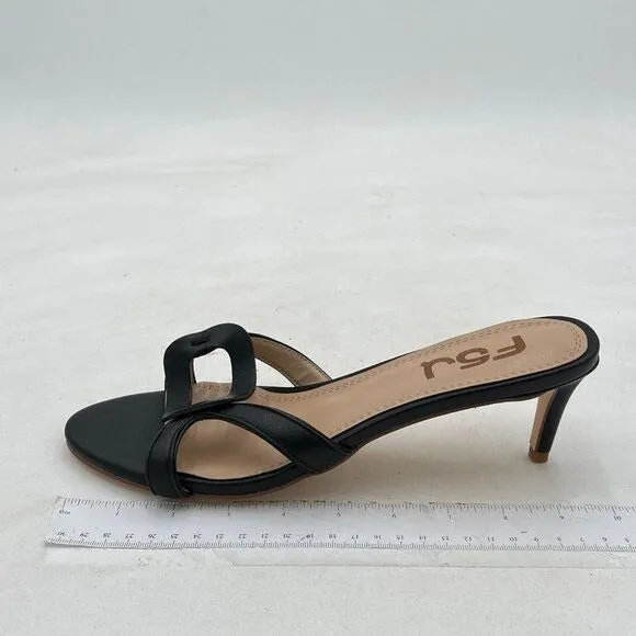 FSJ Black Open Toe Sandals Mid Heel Slip On Mule Comfy Summer Slide Shoes