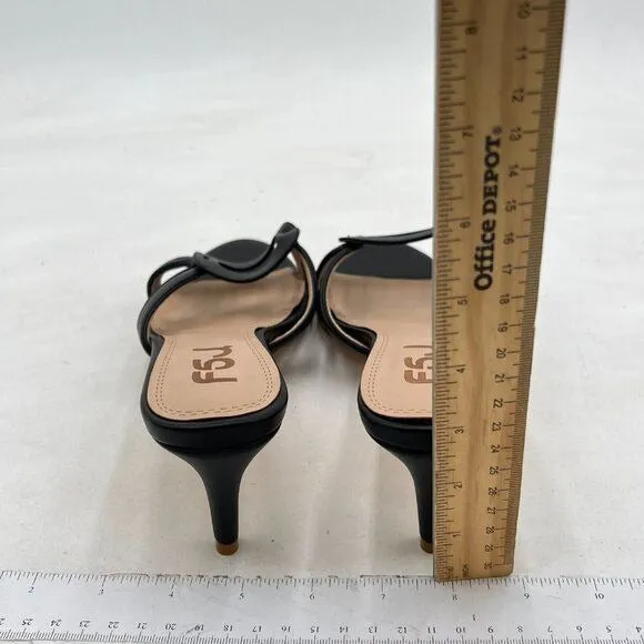 FSJ Black Open Toe Sandals Mid Heel Slip On Mule Comfy Summer Slide Shoes