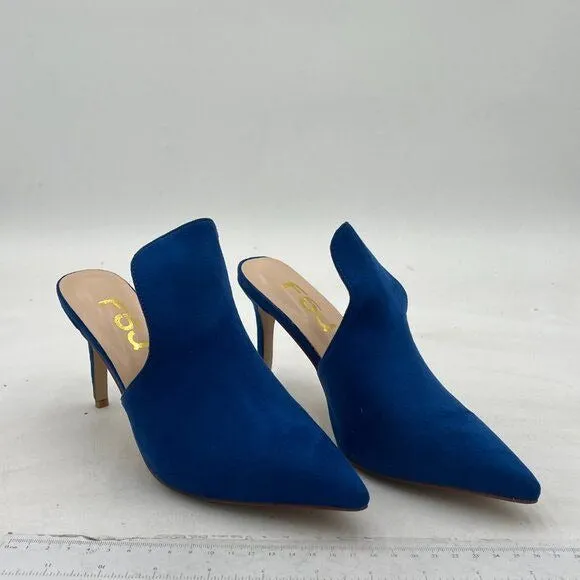 FSJ Blue Pointed Toe Slide Mule Sandal Slippers Stiletto High Heels Loafers