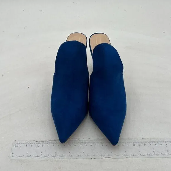 FSJ Blue Pointed Toe Slide Mule Sandal Slippers Stiletto High Heels Loafers