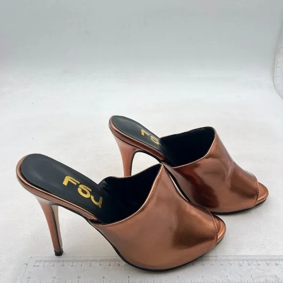 FSJ Brown Open Peep Toe Mule Sandals Wide Strap Slide Slippers High Heels Shoes