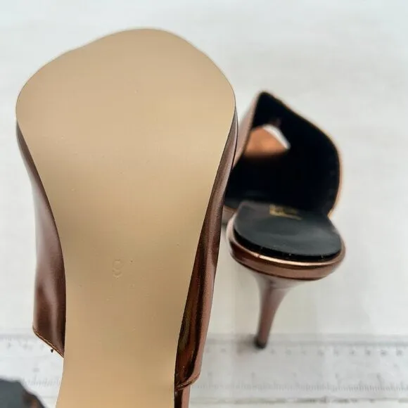 FSJ Brown Open Peep Toe Mule Sandals Wide Strap Slide Slippers High Heels Shoes
