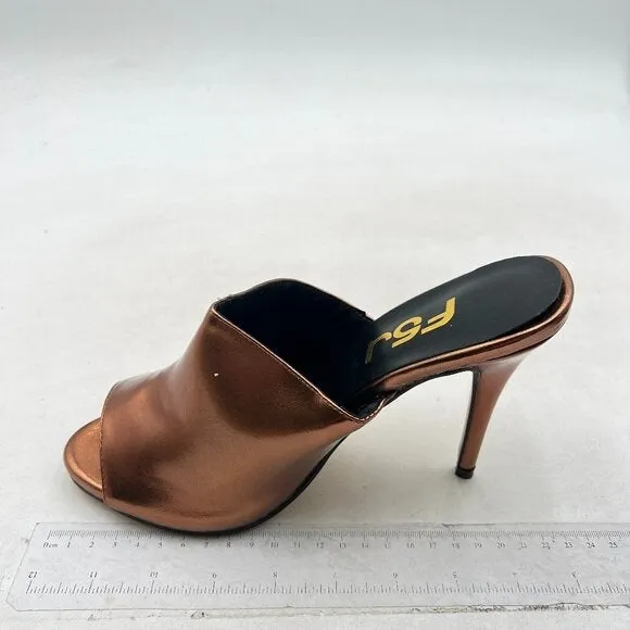 FSJ Brown Open Peep Toe Mule Sandals Wide Strap Slide Slippers High Heels Shoes