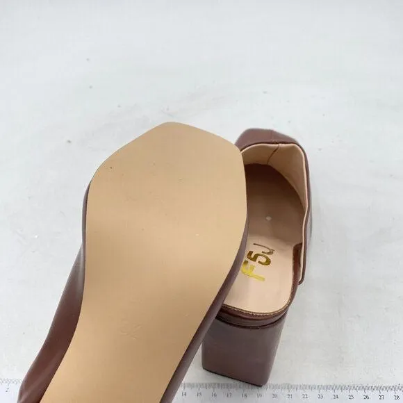 FSJ Brown Squared Toe Mule Chunky High Heels Backless Sandals Summer Casual Shoe