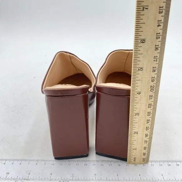 FSJ Brown Squared Toe Mule Chunky High Heels Backless Sandals Summer Casual Shoe