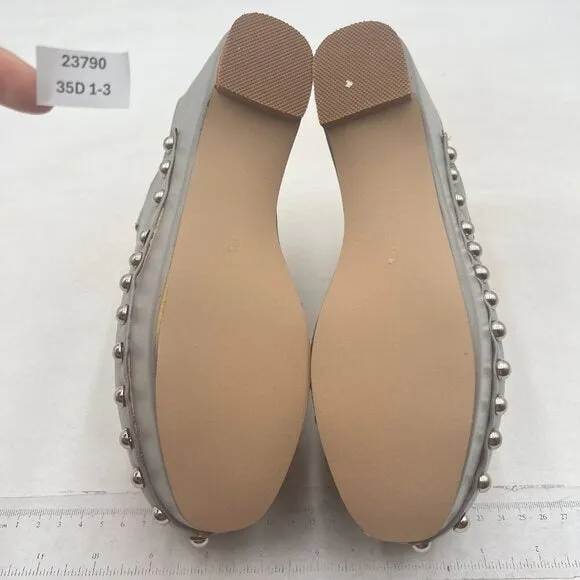 FSJ Grey Closed Toe Platform Mid Heel Slides Mule Slip On Round Metal Shoes